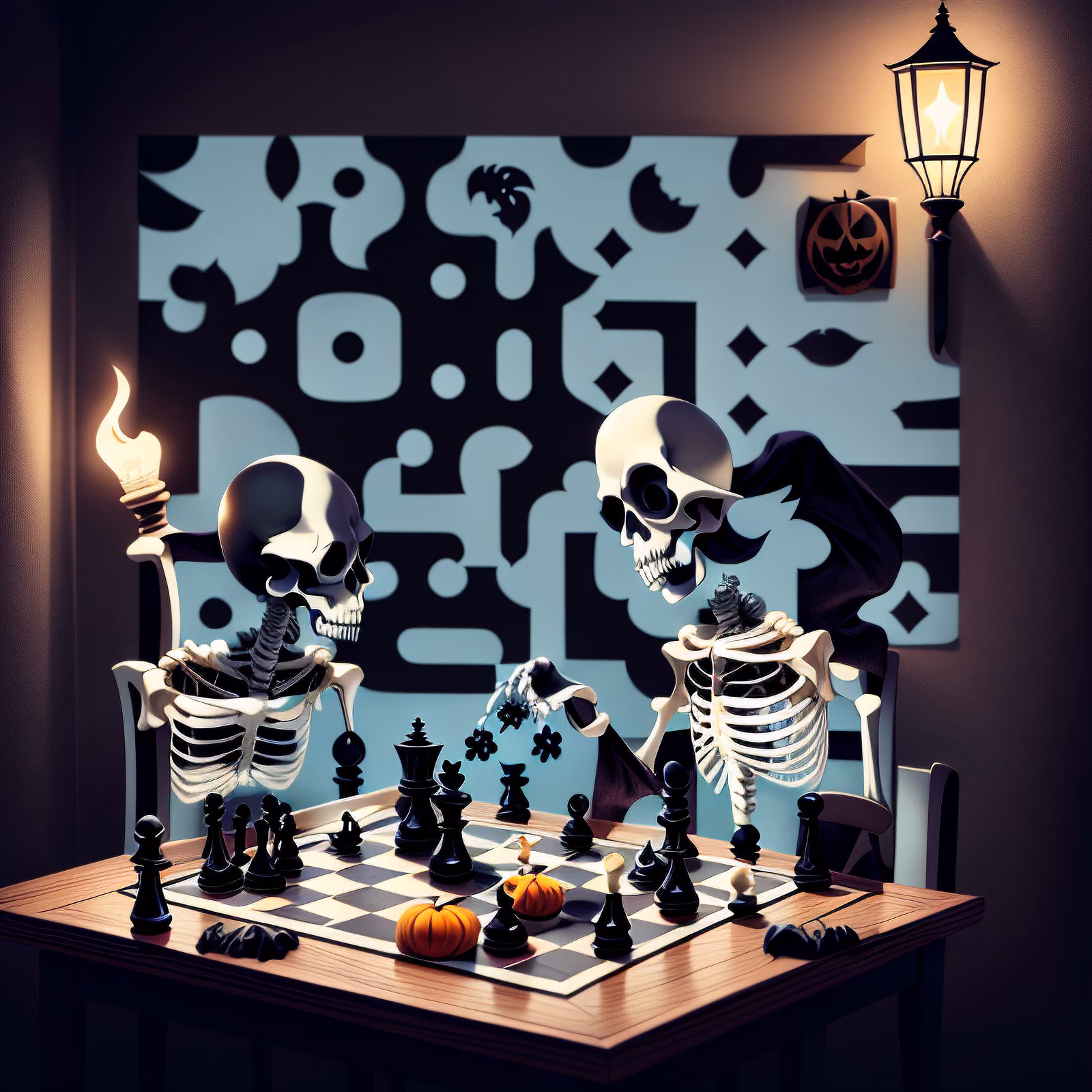 Skeleton Chess Game Halloween QR Code for Posters — image 1