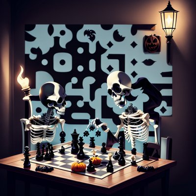 Skeleton Chess Game Halloween QR Code for Posters