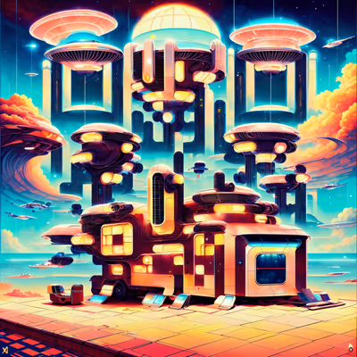 Ретрофутуристический караван в городе: QR-код для постеров — изображение 1