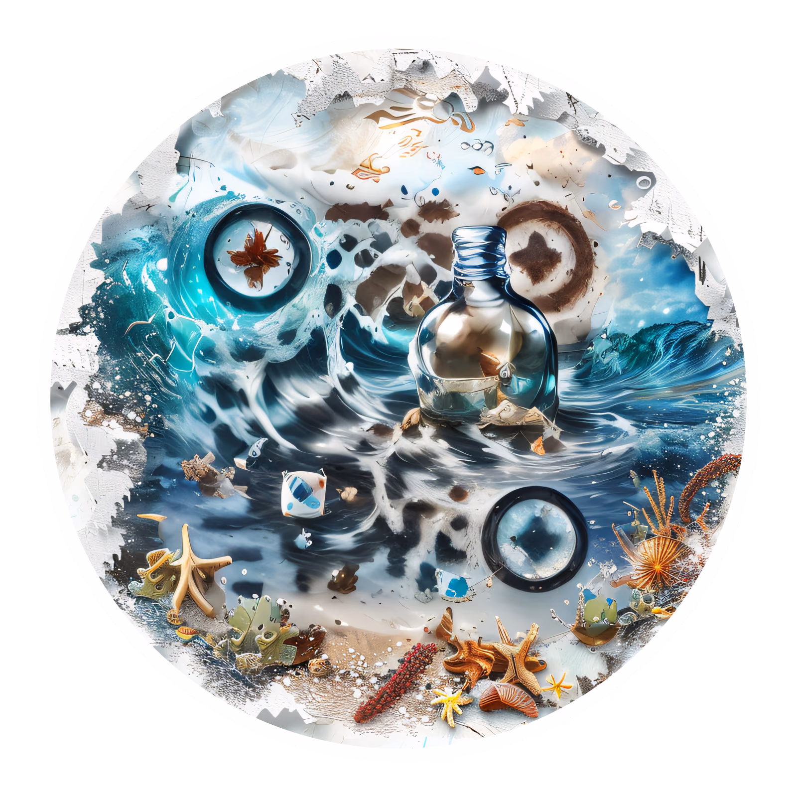 Message in Bottle Ocean Collage QR Code for Stickers — image 1