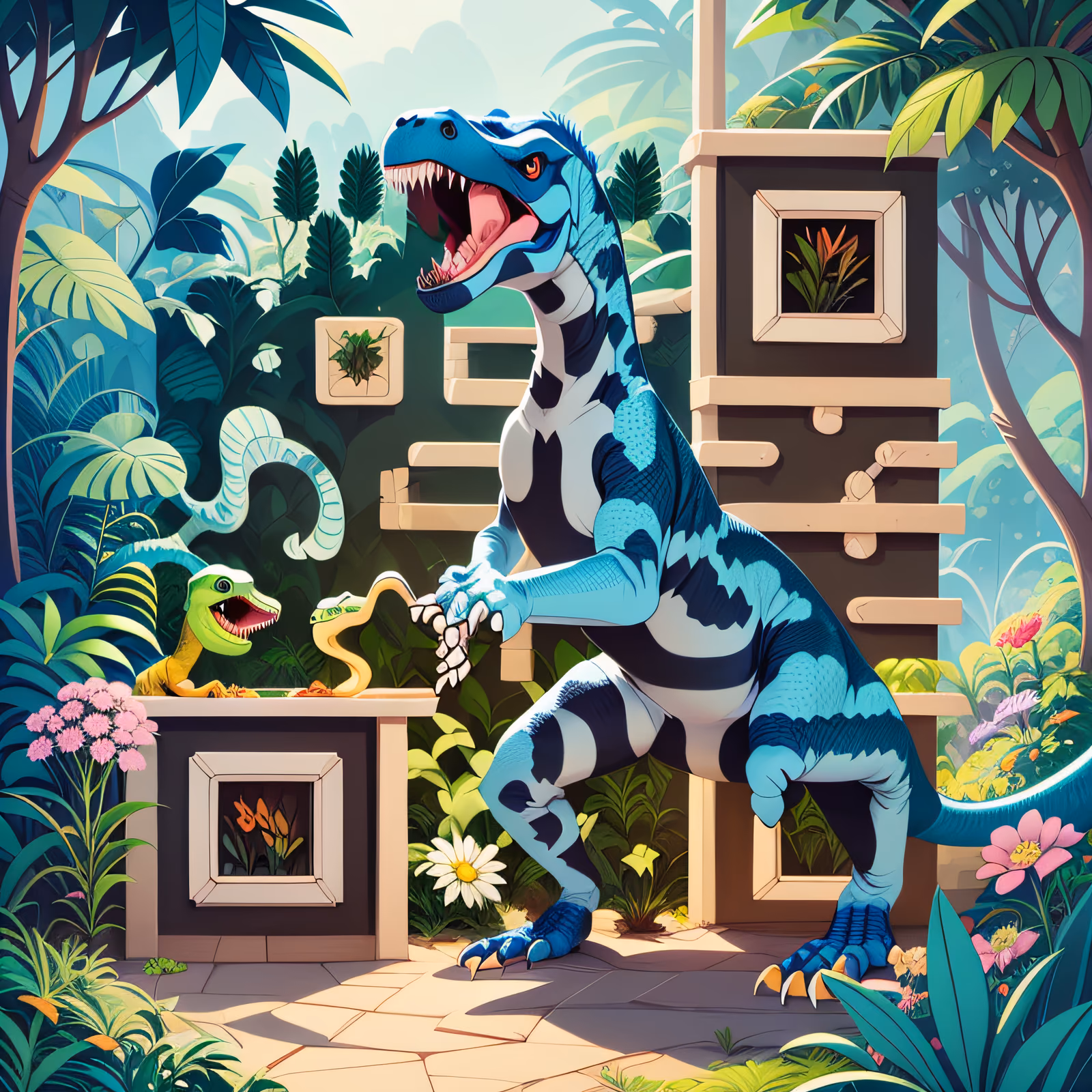Cartoon T-Rex Jungle Scene QR Code for Posters — image 1