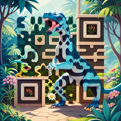 Cartoon T-Rex Jungle Scene QR Code for Posters