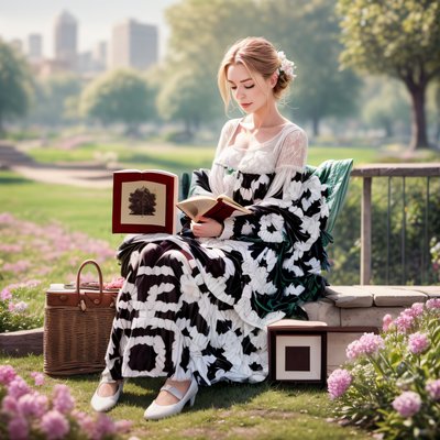 Woman Reading in Park Realistic QR Code Art