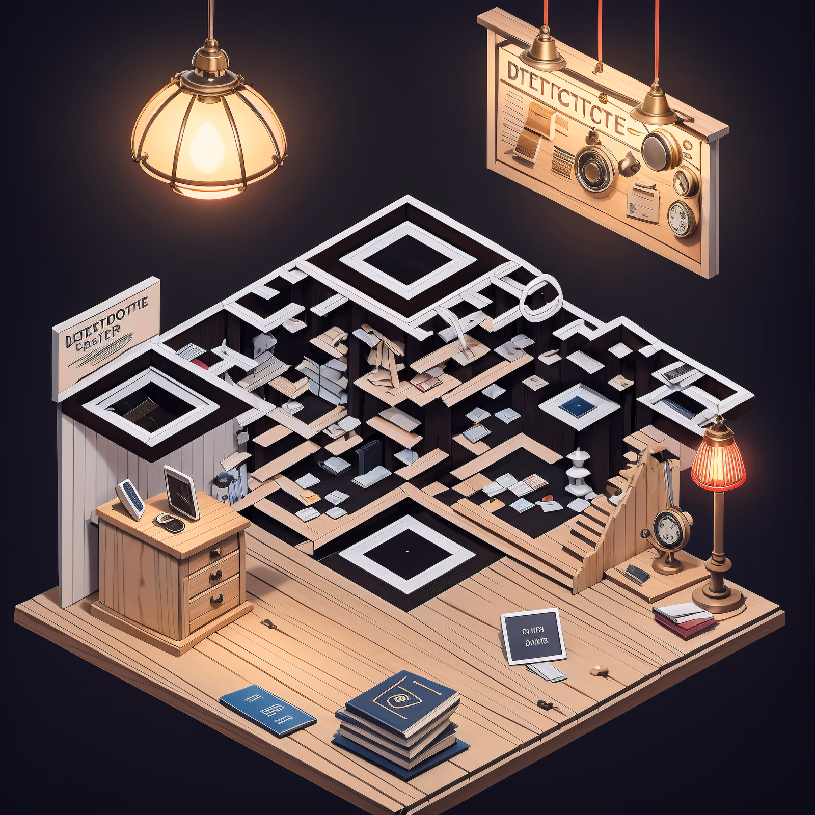 Изометрический диорамный кабинет детектива: QR-код — изображение 1