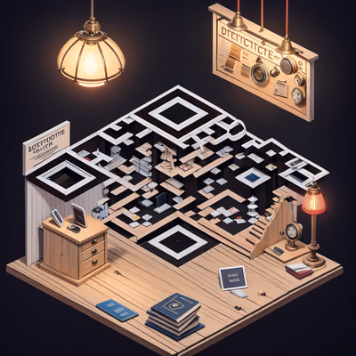 Изометрический диорамный кабинет детектива: QR-код — изображение 1