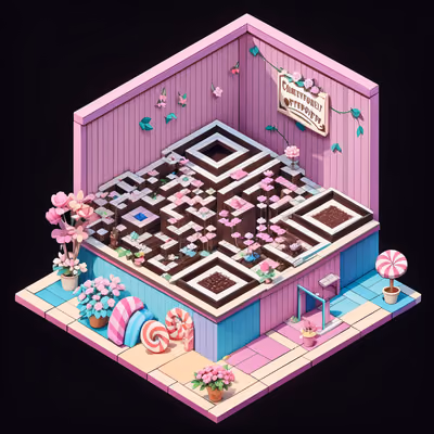 Isometric Candy Flower Shop QR Code for Packaging — image 1
