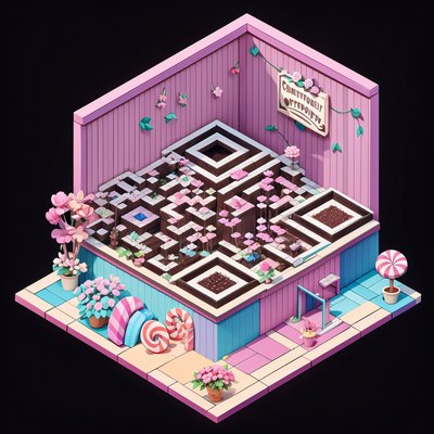Isometric Candy Flower Shop QR Code for Packaging