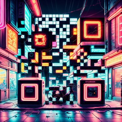 Neon Alley Charging Station Cyberpunk QR Code for Posters