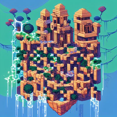 Floating Tower Island Pixel Art Ruins QR Code for Posters
