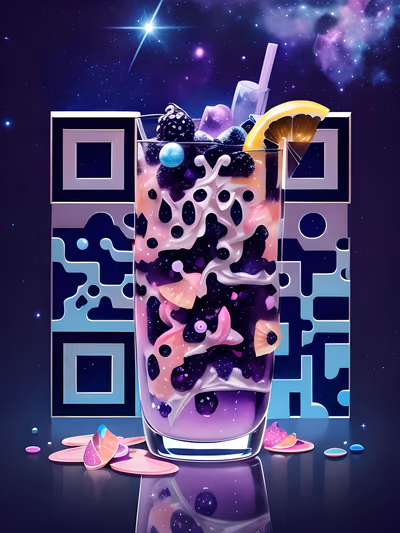 银河葡萄鸡尾酒卡通二维码设计 — 图片 1