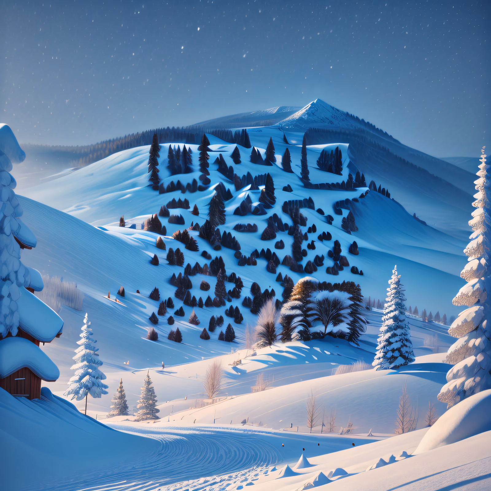 Snowy Mountain Valley Digital Painting QR Code for Posters — image 1