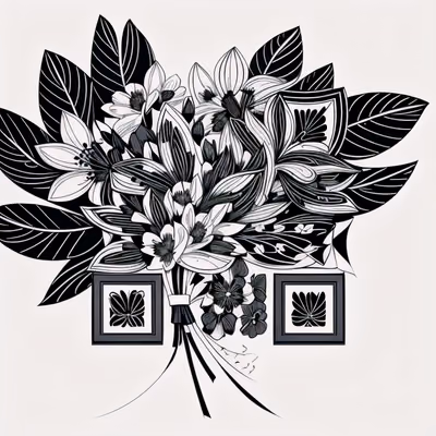 野花束线条画二维码设计,适用于临时纹身 — 图片 1
