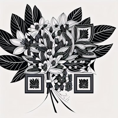 Wildflower Bouquet Line Art QR Code for Temporary Tattoos