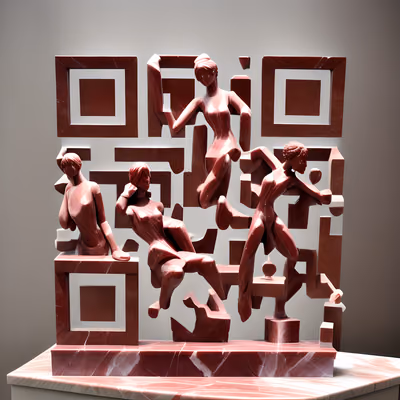 Скульптура из красного мрамора с фигурами: QR-код как искусство — изображение 1