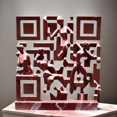 Red Marble Figures Sculpture QR Code Art