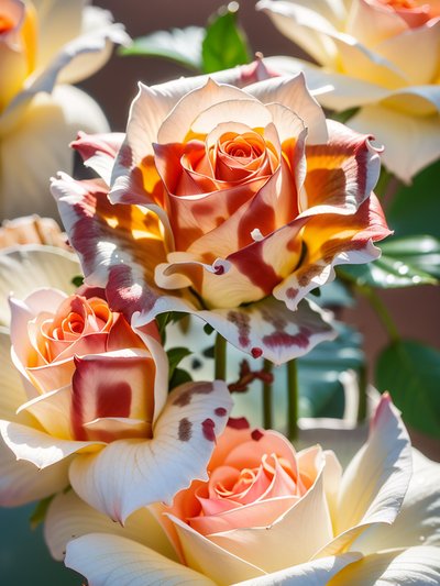QR-код с кремовыми розами в макрофотографии