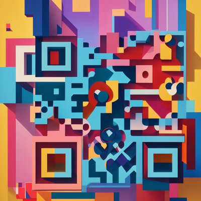 Colorful Abstract Geometric Blocks QR Code for Posters