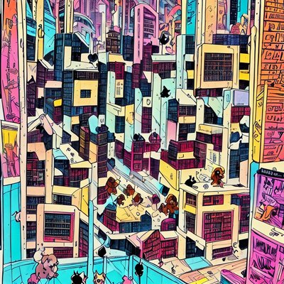 Comic Style City Buildings QR Code for Posters