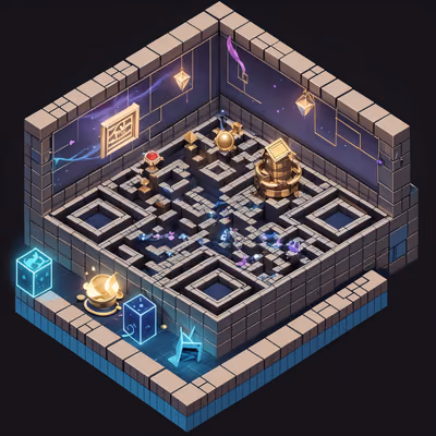 Isometric Dungeon Room 3D Game World QR Code for Posters — image 1