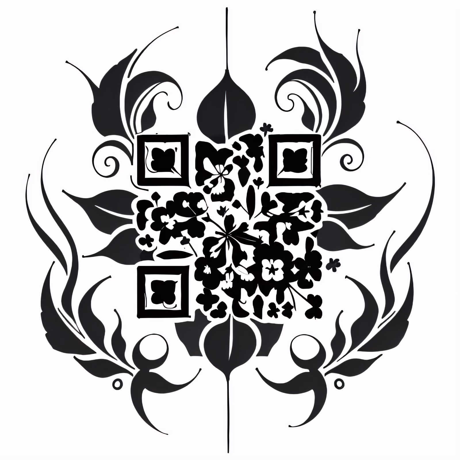 Black Floral Leaf Ink Tattoo QR Code for Temporary Tattoos — image 1