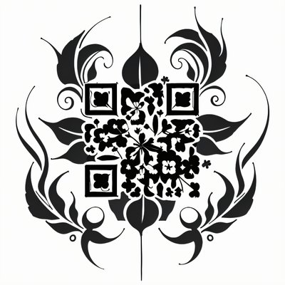 Black Floral Leaf Ink Tattoo QR Code for Temporary Tattoos