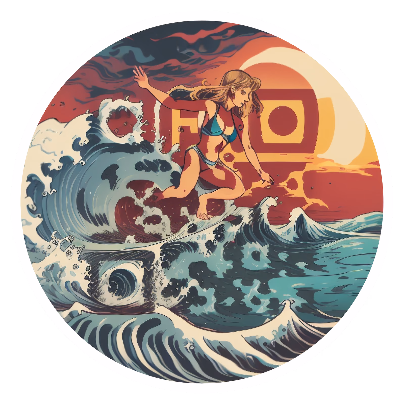 Retro Surfing Girl Wave Vector QR Code for Stickers — image 1