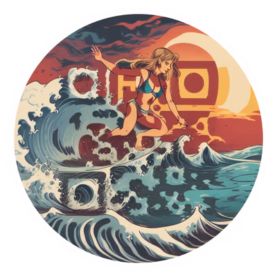 Retro Surfing Girl Wave Vector QR Code for Stickers — image 1
