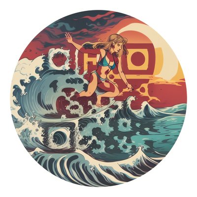 Retro Surfing Girl Wave Vector QR Code for Stickers