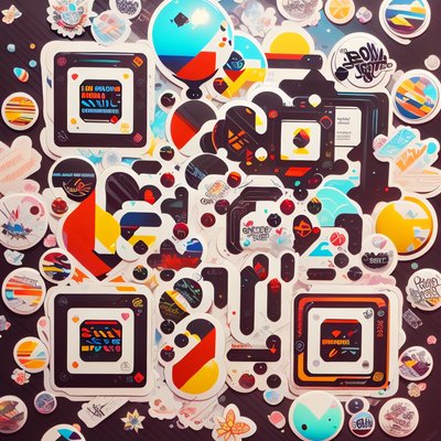 Sticker Bomb Collage Graphic Design QR Code for Stickers