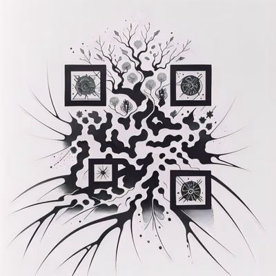 QR-код с корнями дерева и лучами в стиле чернильной татуировки для временных тату — изображение 1