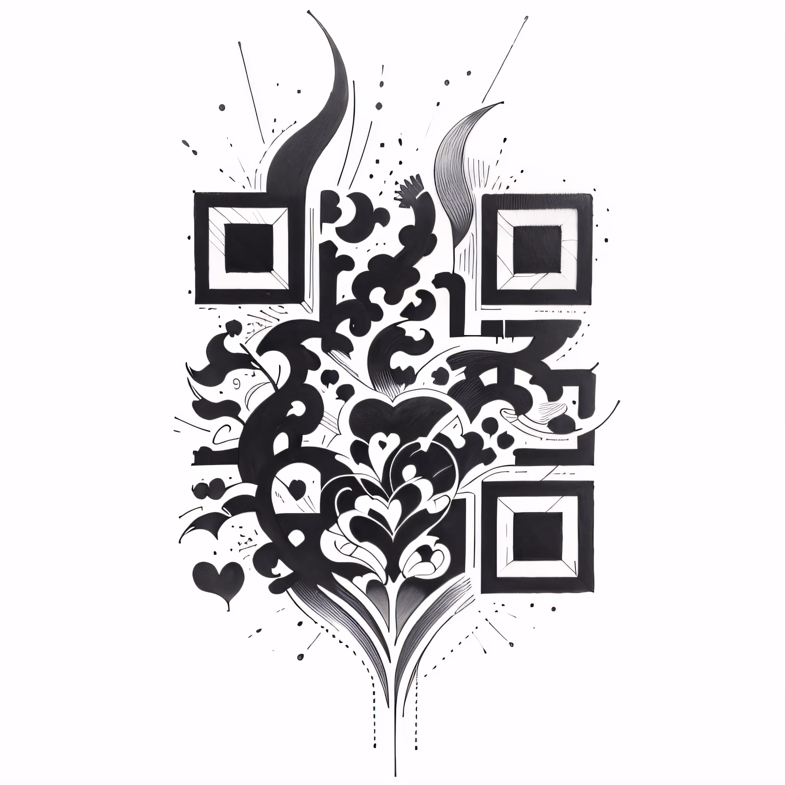 Ornate Ink Heart Tattoo QR Code for Temporary Tattoos — image 1