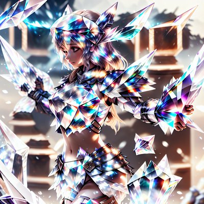 水晶铠甲动漫女战士二维码海报