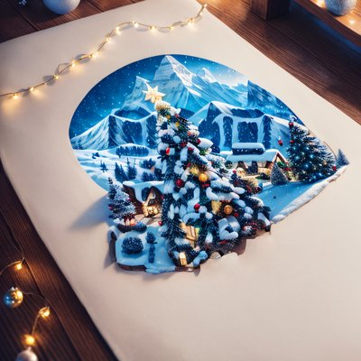 Snowy Christmas Village Mountain QR Code for Greeting Cards