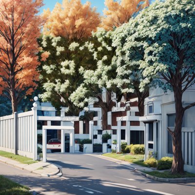Autumn Street Trees Hyperrealistic QR Code Art