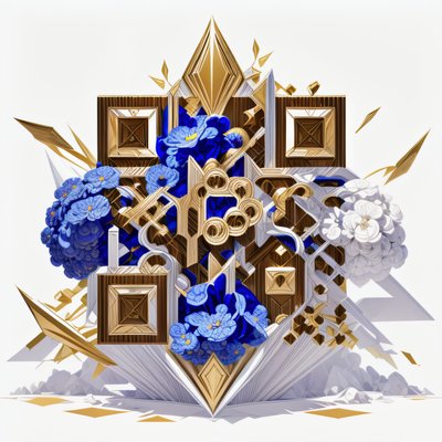 Gold Lapis Floral Emblem QR Code Art
