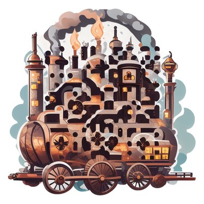 Steampunk Locomotive Factory Vector QR Code for Stickers