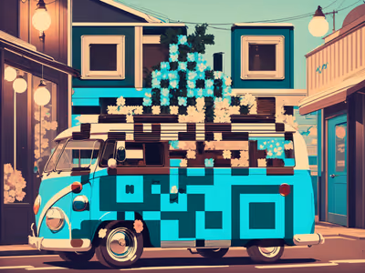 Retro Camper Van Street Vector QR Code for Posters — image 1