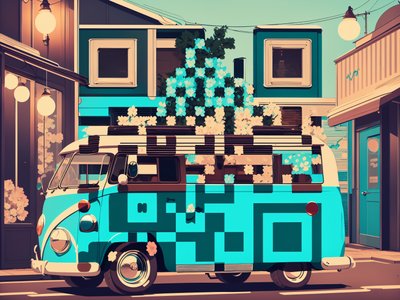 Retro Camper Van Street Vector QR Code for Posters