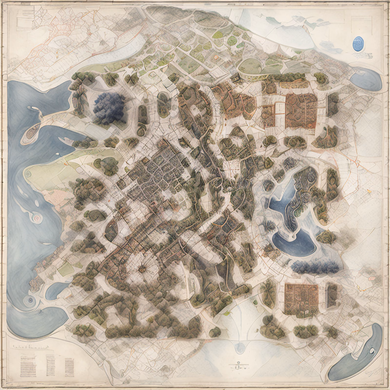 Vintage City Map Illustration River QR Code Art — image 1