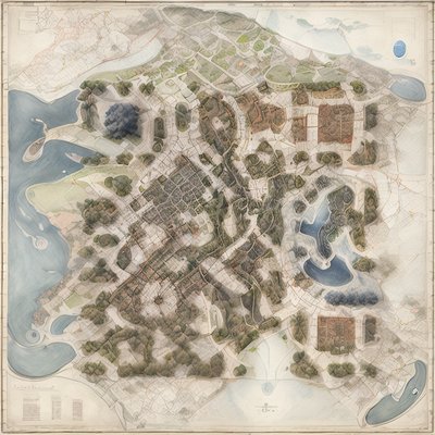 Vintage City Map Illustration River QR Code Art