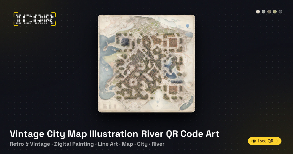 Vintage City Map Illustration River QR Code Art • ICQR
