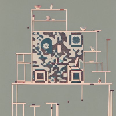 Japanese Interior Shelves Flat Design QR Code Art