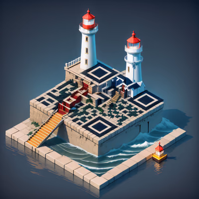 Isometric Lighthouse Harbor 3D QR Code Art — image 1