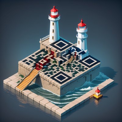 Isometric Lighthouse Harbor 3D QR Code Art