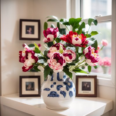 Peony Bouquet Window Photo QR Code Art