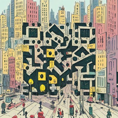 Pastel Skyscraper Street Comic QR Code for Posters
