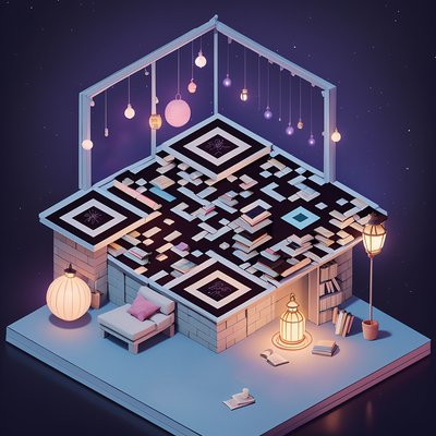 Isometric Rooftop Reading Nook QR Code for Posters
