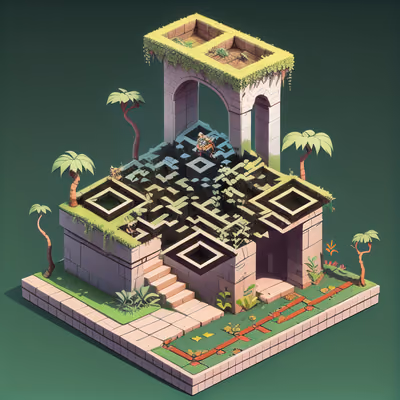 Isometric Jungle Ruins 3D QR Code for Posters — image 1