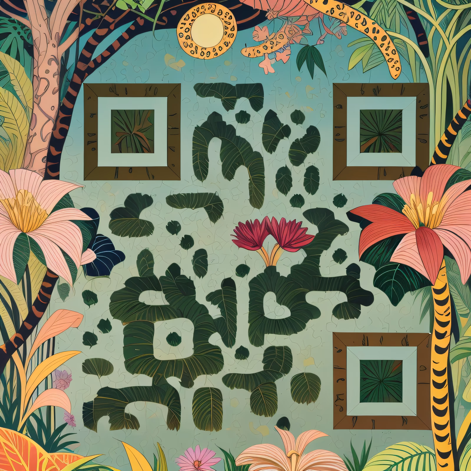 Tropical Jungle Foliage Illustrated QR Code Art — image 1