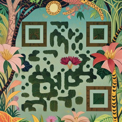 Tropical Jungle Foliage Illustrated QR Code Art